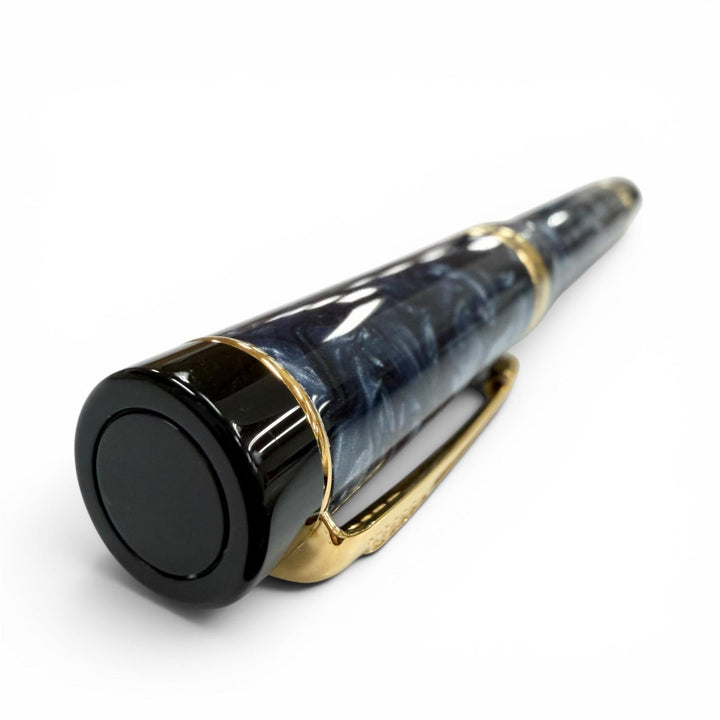 美品▼PARKER パーカー デュオフォールド センテニアル ペン先18K Fニブ 万年筆 マーブルブルー ブラック ゴールド UK製 メンズ