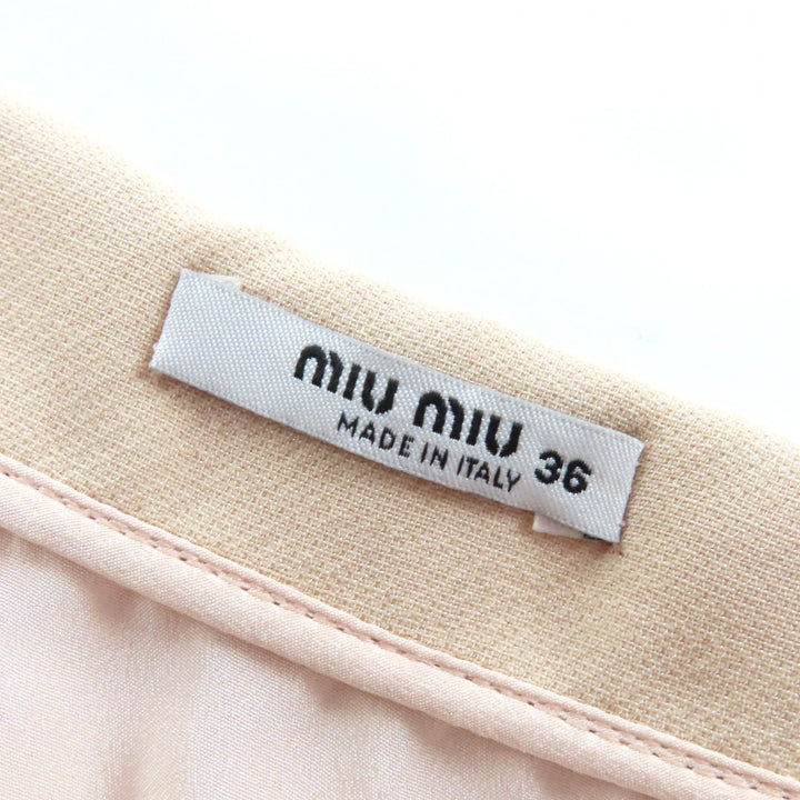 極美品△MIUMIU ミュウミュウ MG1048 ウール シルク ビジュー・エコパール付き ミニスカート ピンクベージュ 36 伊製 正規品 レディース