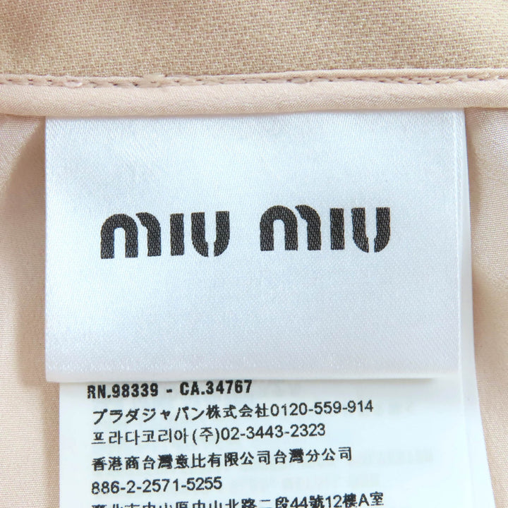 極美品△MIUMIU ミュウミュウ MG1048 ウール シルク ビジュー・エコパール付き ミニスカート ピンクベージュ 36 伊製 正規品 レディース