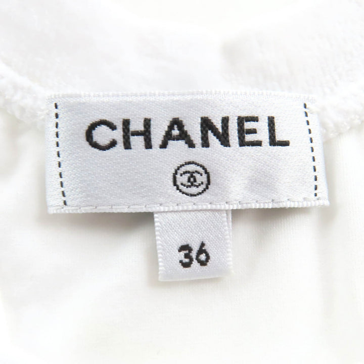 極美品△CHANEL シャネル P72665V64316 コットン ロゴ スパンコール パイル地 クロップド タンクトップ ホワイト 36 イタリア製 正規品