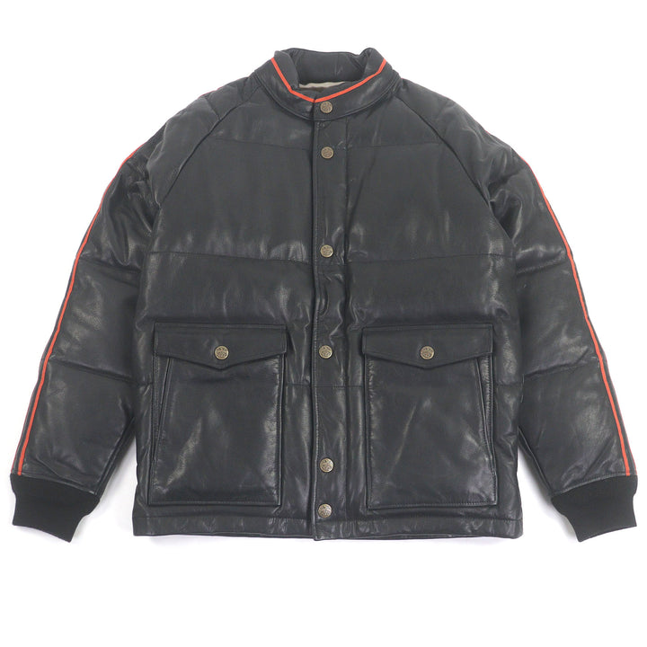 美品□TENDERLOIN テンダーロイン T-RACING LEATHER サイドライン レザージャケット パファージャケット ブラック オレンジ S 日本製