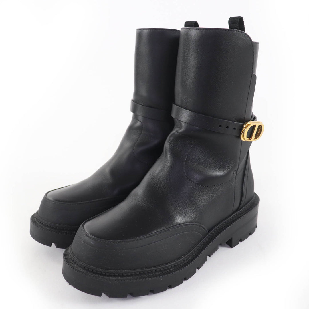 極美品☆Christian Dior クリスチャンディオール DIOR EMPREINTE ディオール アンプラント CDロゴ金具付 レザー ショートブーツ 黒 36.5
