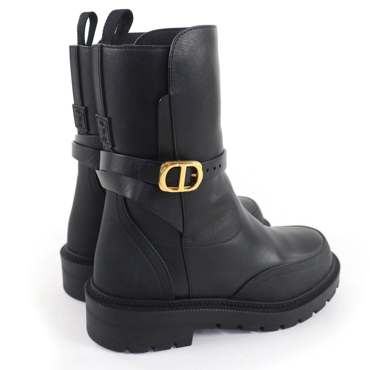 極美品☆Christian Dior クリスチャンディオール DIOR EMPREINTE ディオール アンプラント CDロゴ金具付 レザー ショートブーツ 黒 36.5