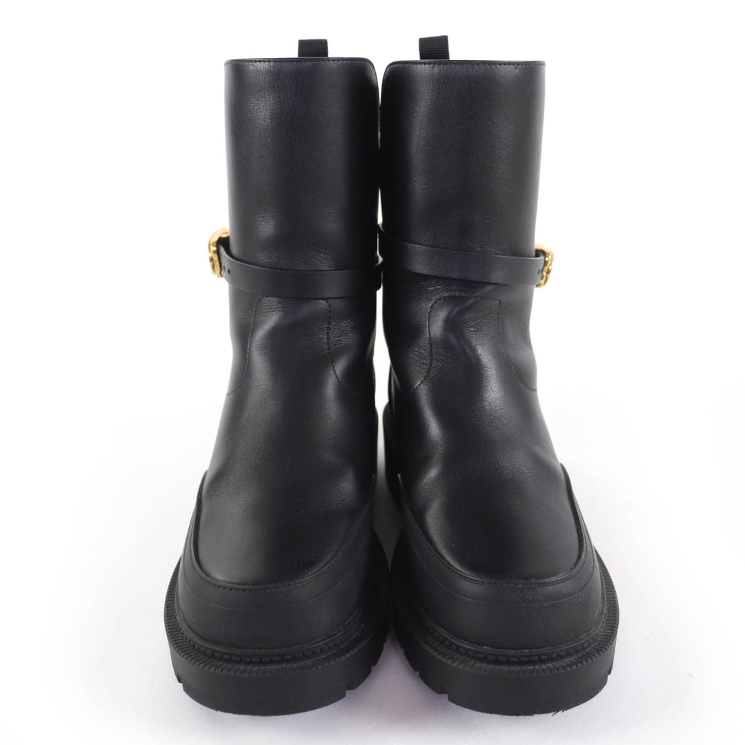 極美品☆Christian Dior クリスチャンディオール DIOR EMPREINTE ディオール アンプラント CDロゴ金具付 レザー ショートブーツ 黒 36.5