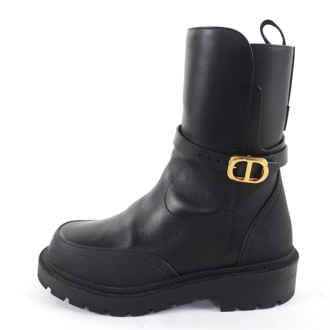 極美品☆Christian Dior クリスチャンディオール DIOR EMPREINTE ディオール アンプラント CDロゴ金具付 レザー ショートブーツ 黒 36.5