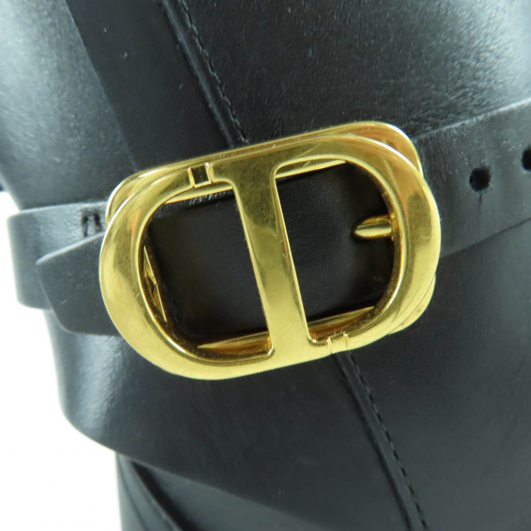 極美品☆Christian Dior クリスチャンディオール DIOR EMPREINTE ディオール アンプラント CDロゴ金具付 レザー ショートブーツ 黒 36.5