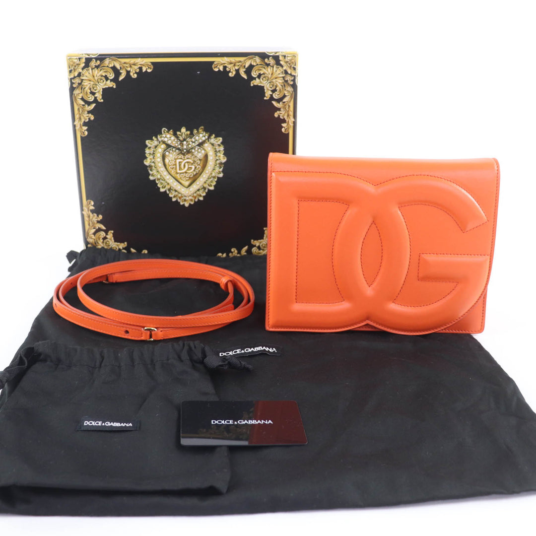 極美品☆DOLCE&amp;GABBANA ドルチェ＆ガッバーナ DGロゴ 2WAY レザー ショルダーバッグ クラッチバッグ オレンジ 箱・保存袋付 イタリア製