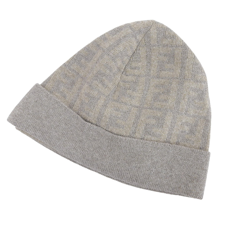 未使用品▲FENDI フェンディ ウール カシミヤ混 ズッカ柄 ビーニー ニット帽 ニットキャップ ブラウンベージュ TU イタリア製