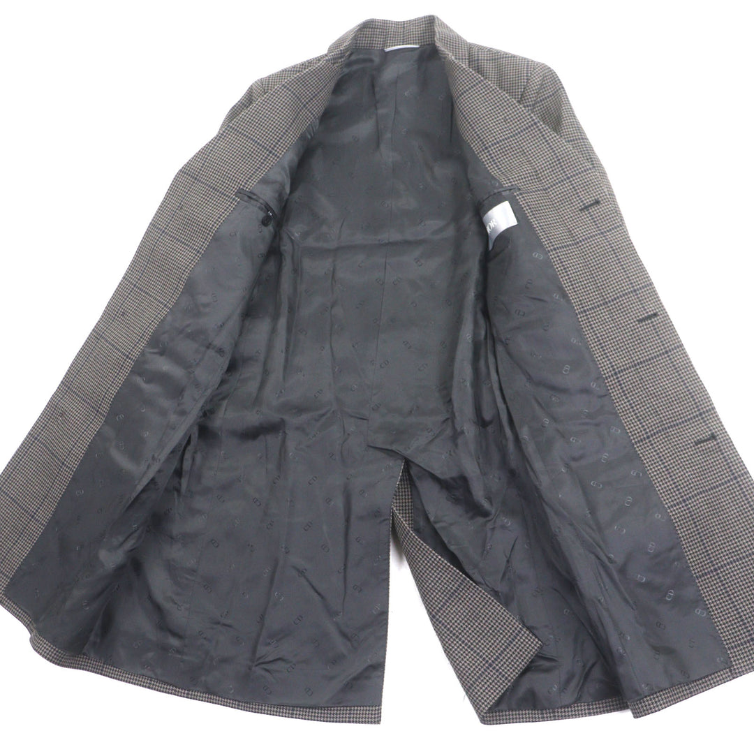極美品▼DIOR ディオール オム 293C381B5637 ウール100% 千鳥格子柄 CDバックル ベルト付 比翼仕立て コート ブラウン 46 正規品 メンズ