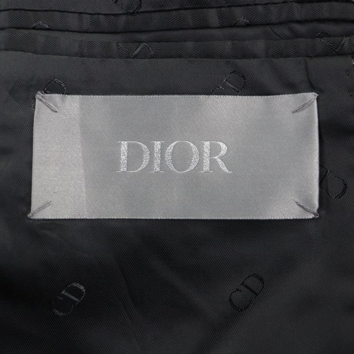 極美品▼DIOR ディオール オム 293C381B5637 ウール100% 千鳥格子柄 CDバックル ベルト付 比翼仕立て コート ブラウン 46 正規品 メンズ