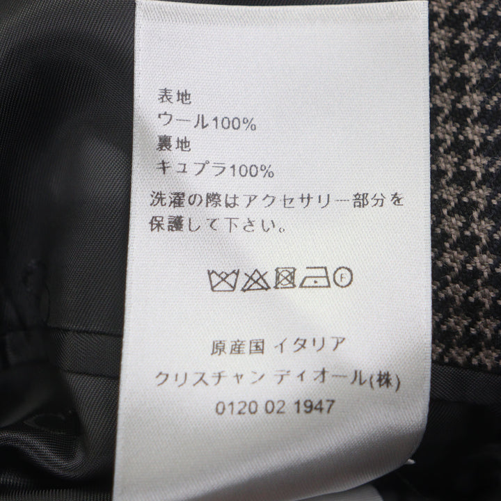 極美品▼DIOR ディオール オム 293C381B5637 ウール100% 千鳥格子柄 CDバックル ベルト付 比翼仕立て コート ブラウン 46 正規品 メンズ