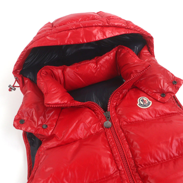 極美品□MONCLER モンクレール BORMES ロゴワッペン WZIP フーデッド ダウンベスト ジレ レッド 1 正規品 メンズ レディース オススメ◎