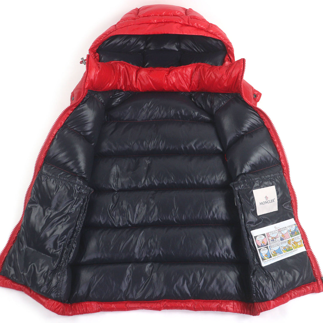 極美品□MONCLER モンクレール BORMES ロゴワッペン WZIP フーデッド ダウンベスト ジレ レッド 1 正規品 メンズ レディース オススメ◎