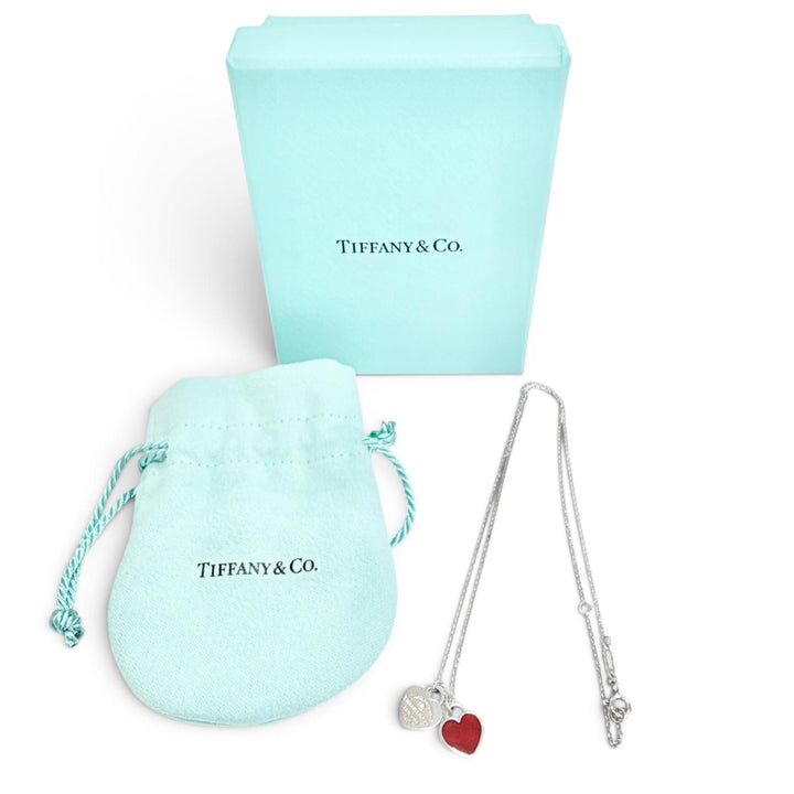美品△TIFFANY&amp;Co. ティファニー リターントゥティファニー レッド ミニ ダブル ハートタグ 1Pダイヤモンド AG925 ネックレス 重量2.6g