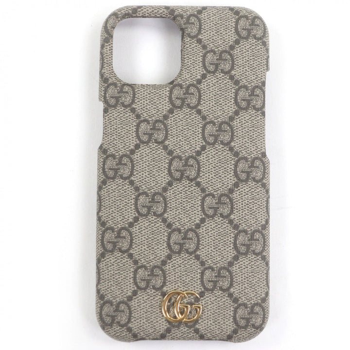 極美品□GUCCI グッチ 763787 GGスプリーム GGロゴゴールド金具 iPhone15用 iPhoneケース スマホケース ベージュ 箱付 イタリア製 メンズ