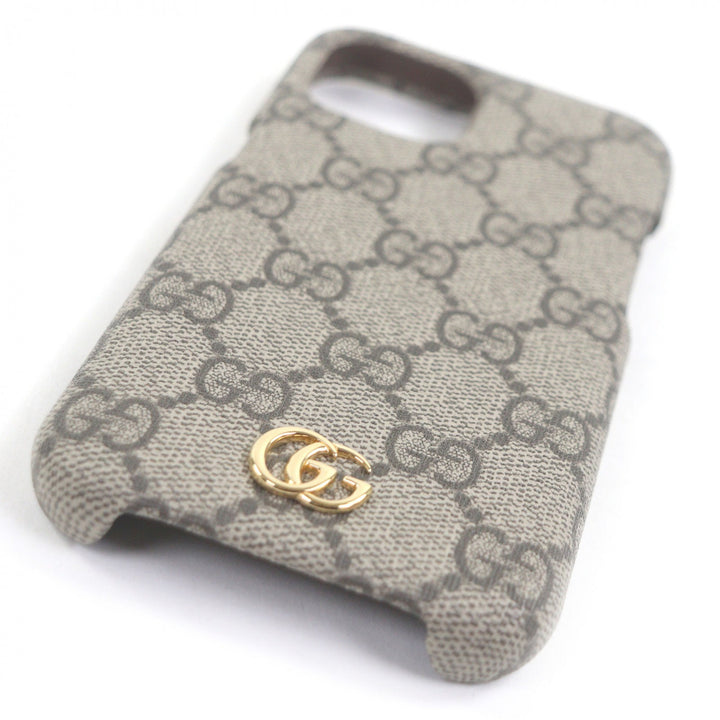 極美品□GUCCI グッチ 763787 GGスプリーム GGロゴゴールド金具 iPhone15用 iPhoneケース スマホケース ベージュ 箱付 イタリア製 メンズ