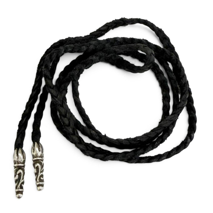 美品□CHROME HEARTS クロムハーツ レザーブレード スクロール ボロチップ SV925 ネックレス シルバー ブラック 重量11.2g メンズ