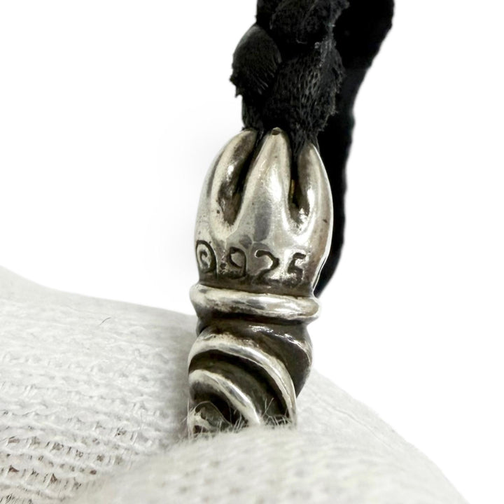 美品□CHROME HEARTS クロムハーツ レザーブレード スクロール ボロチップ SV925 ネックレス シルバー ブラック 重量11.2g メンズ