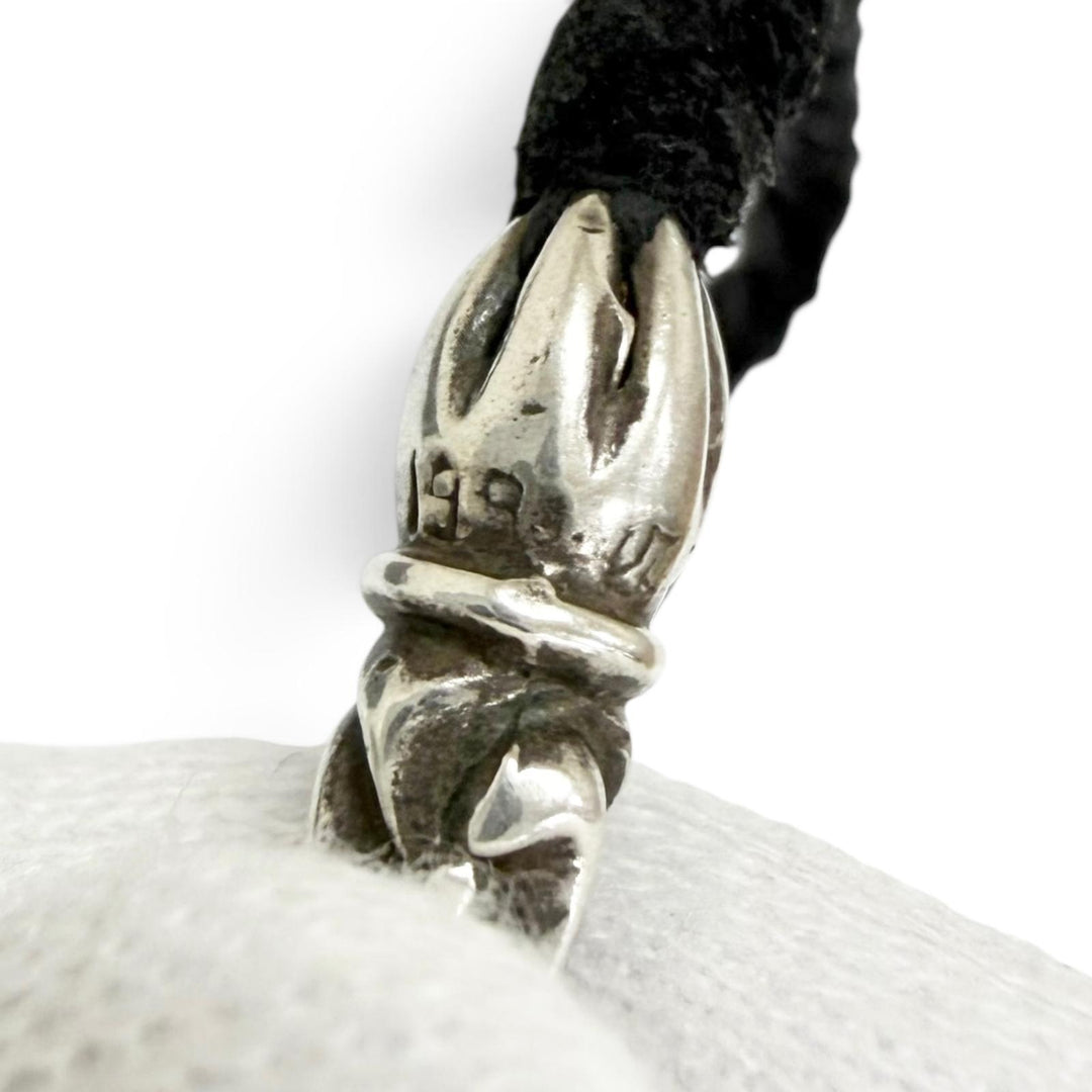 美品□CHROME HEARTS クロムハーツ レザーブレード スクロール ボロチップ SV925 ネックレス シルバー ブラック 重量11.2g メンズ