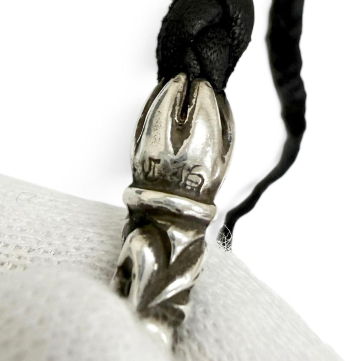 美品□CHROME HEARTS クロムハーツ レザーブレード スクロール ボロチップ SV925 ネックレス シルバー ブラック 重量11.2g メンズ