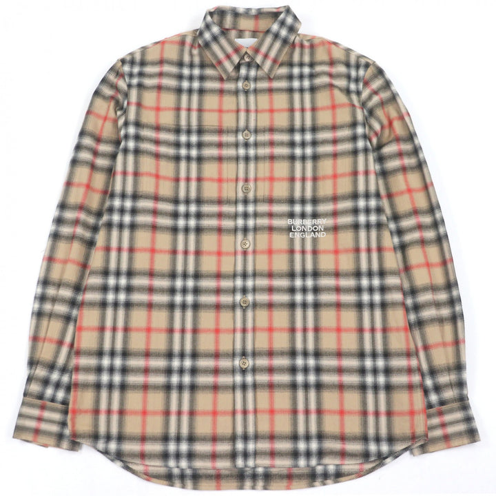 極美品□BURBERRY バーバリー 8036773 コットン100％ ティッシ期 ノバチェック柄 ロングスリーブ 長袖シャツ ベージュ XS 正規品 メンズ
