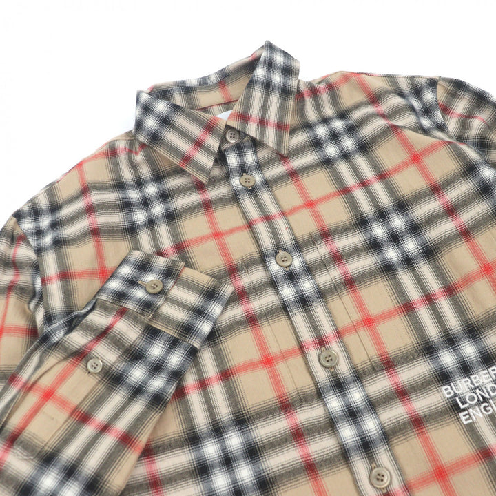 極美品□BURBERRY バーバリー 8036773 コットン100％ ティッシ期 ノバチェック柄 ロングスリーブ 長袖シャツ ベージュ XS 正規品 メンズ