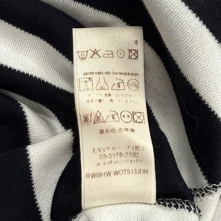 美品★LOUIS VUITTON ルイヴィトン コットン100％ ボーダー チェーン装飾 クルーネック 七分袖 カットソー トップス 白 黒 S 正規品