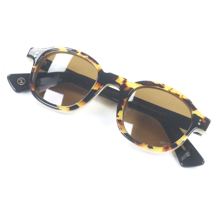 極美品□Lesca Lunetier レスカ ルネティエ BRUT PANTO LIMITED EDTION デッドストック生地使用 イエローデミ柄 サングラス ブラウン系　