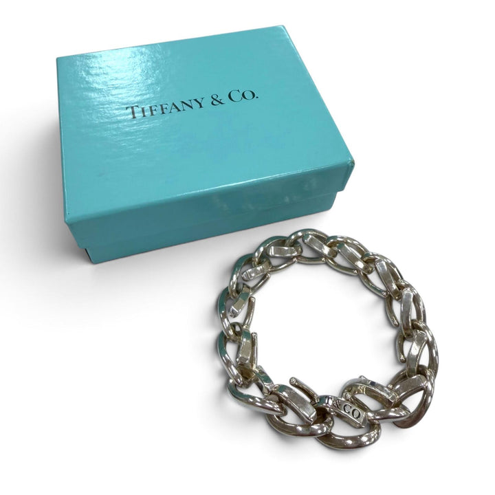 良品▼TIFFANY&amp;Co. ティファニー フォージ ラージ リンク 925 現行品 ブレスレット 18 重量66.8g レディース 細身メンズOK 定価379500円