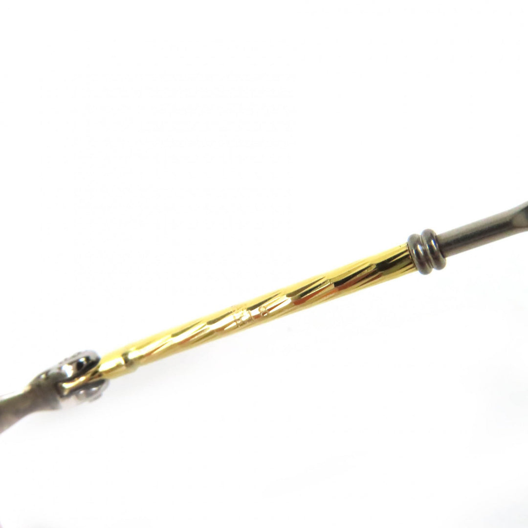 良品△PARIS MIKI パリミキ AU-132 テンプル一部K18 リムレス メガネ 眼鏡 アイウェア シルバー ゴールド □19-135 度入り 重量12.7g