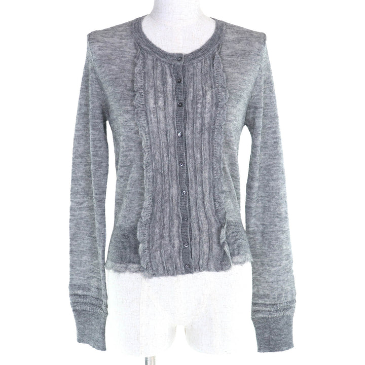 未使用△ERMANNO SCERVINO エルマンノシェルヴィーノ ウール アルパカ混 フリルデザイン クロップド 長袖 ニット カーディガン 42 正規品
