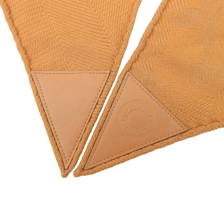 極美品▲HERMES エルメス ロザンジュ GM ニューリブリス カシミヤ シルク レザーヨーク ロゴパッチ付き ストール ブラウン系 仏製 正規品