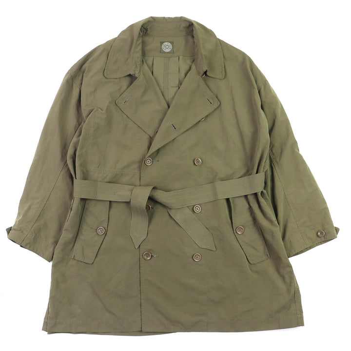 美品△PORTER CLASSIC ポータークラシック ベルト付き ショートレングス ダブル トレンチコート カーキ 3 日本製 正規品 メンズ