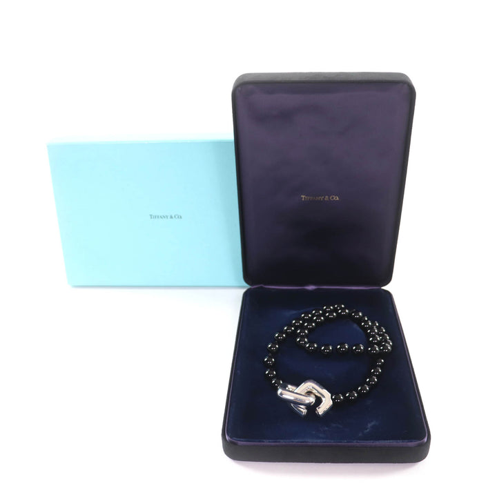 美品★TIFFANY&amp;Co. ティファニー ヴィンテージ オニキス 925 ネックレス ブラック シルバー金具 箱・ケース付き 総重量135g レディース