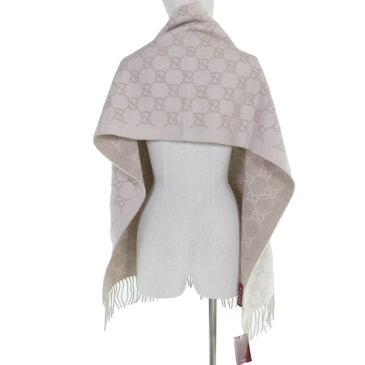 極美品☆GUCCI グッチ 812317 カシミヤ100％ GG柄 現行品 マフラー ベージュ 45×190cm 箱付 イタリア製 正規品 レディース 定価148500円