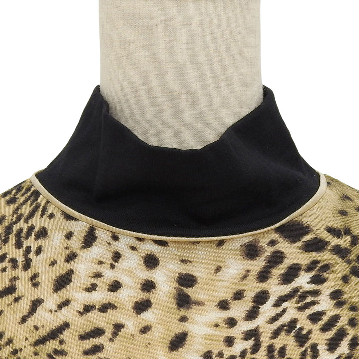 極美品▲LEONARD レオナール ウール シルク ベルト付 レオパード柄 ハイネック ロングスリーブ 長袖ニット LL 日本製 正規品 レディース