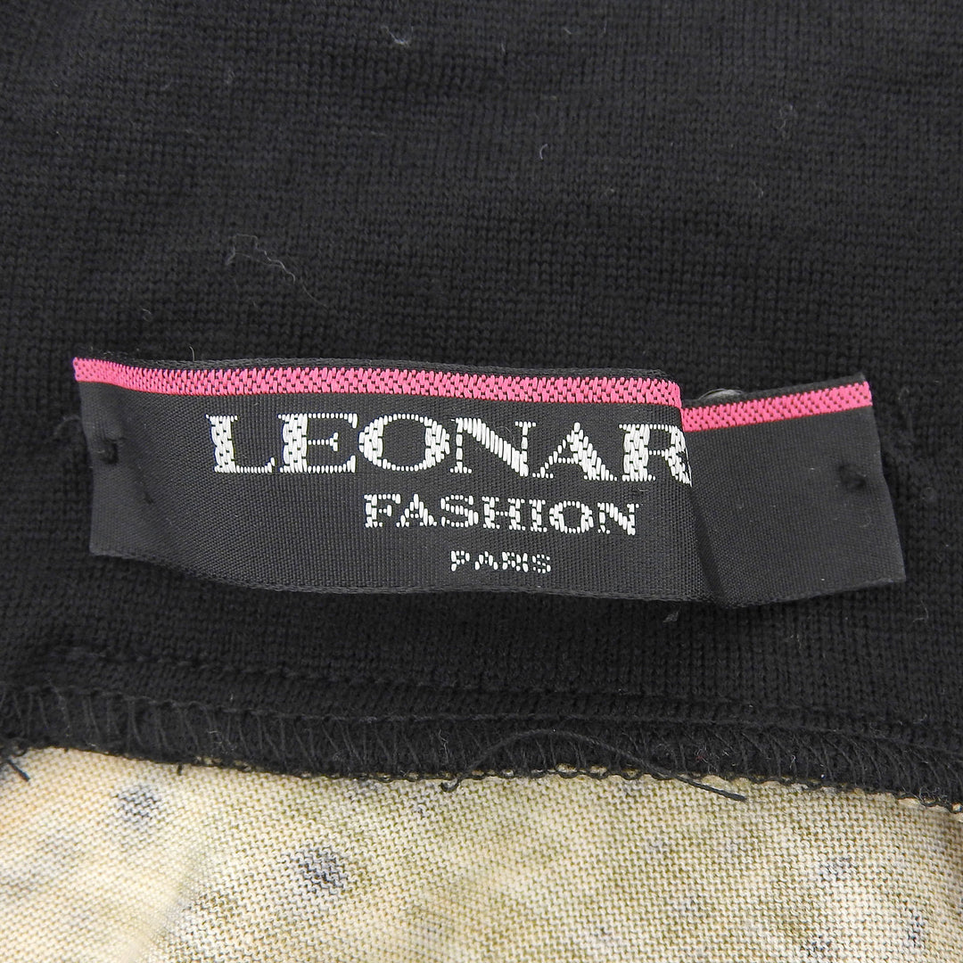 極美品▲LEONARD レオナール ウール シルク ベルト付 レオパード柄 ハイネック ロングスリーブ 長袖ニット LL 日本製 正規品 レディース