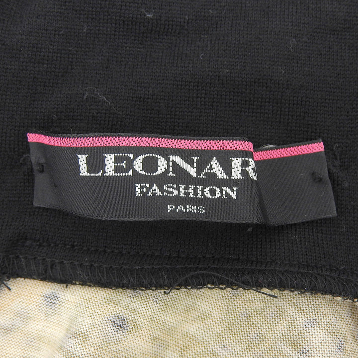 極美品▲LEONARD レオナール ウール シルク ベルト付 レオパード柄 ハイネック ロングスリーブ 長袖ニット LL 日本製 正規品 レディース