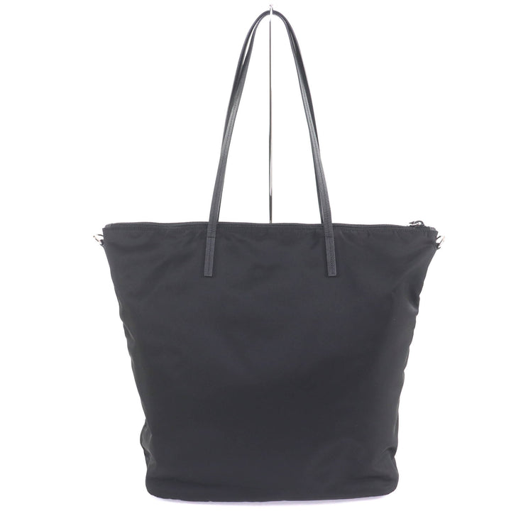 美品◇PRADA プラダ 1BG189 トライアングルロゴプレート付き レザー使い 2way ナイロン ショルダー/トートバッグ ブラック レディース