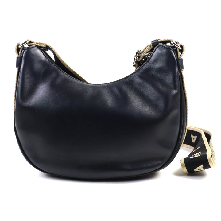 美品◇MARNI マルニ SBMP0128U0 ロゴストラップ ベイバッグ 斜め掛け レザー ショルダーバッグ ブラック 保存袋付 イタリア製 レディース