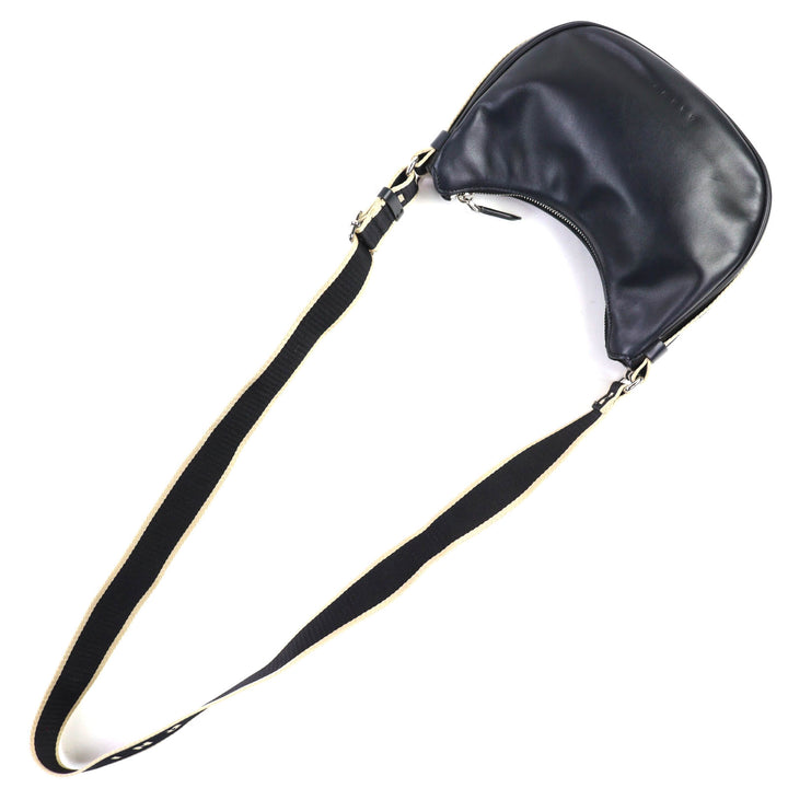 美品◇MARNI マルニ SBMP0128U0 ロゴストラップ ベイバッグ 斜め掛け レザー ショルダーバッグ ブラック 保存袋付 イタリア製 レディース