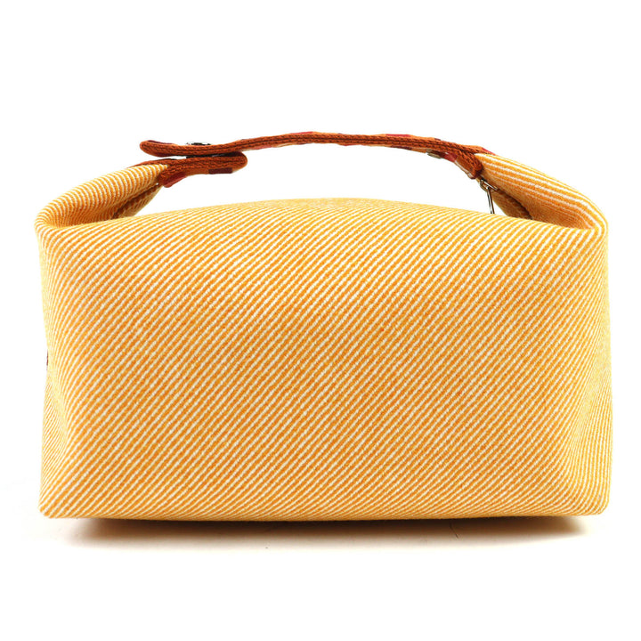 未使用△HERMES エルメス ブリッド ア ブラック GM オ カレ ウール100％ セリエボタン Hロゴ ポーチ ハンドバッグ オレンジ シルバー金具