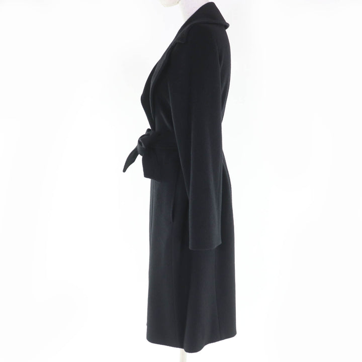 極美品☆MaxMara STUDIO マックスマーラ ステュディオ カシミヤ キャメル ロング丈 ベルテッドコート ブラック 38 正規品 レディース