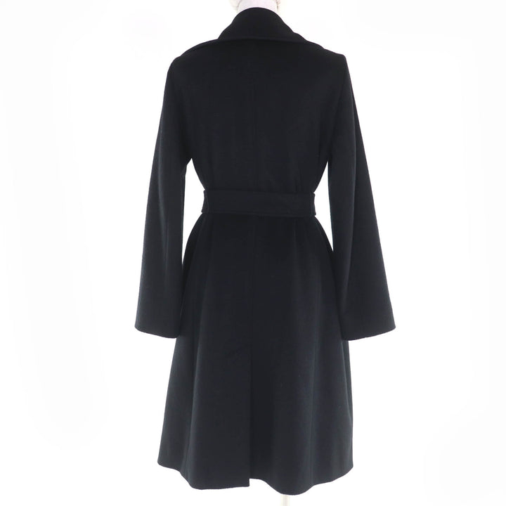 極美品☆MaxMara STUDIO マックスマーラ ステュディオ カシミヤ キャメル ロング丈 ベルテッドコート ブラック 38 正規品 レディース