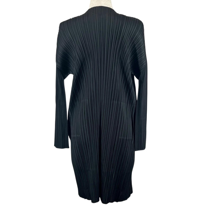 美品▲PLEATS PLEASE プリーツプリーズ イッセイミヤケ PP55-JA103 フロントオープン ロング カーディガン ブラック 2 日本製 正規品