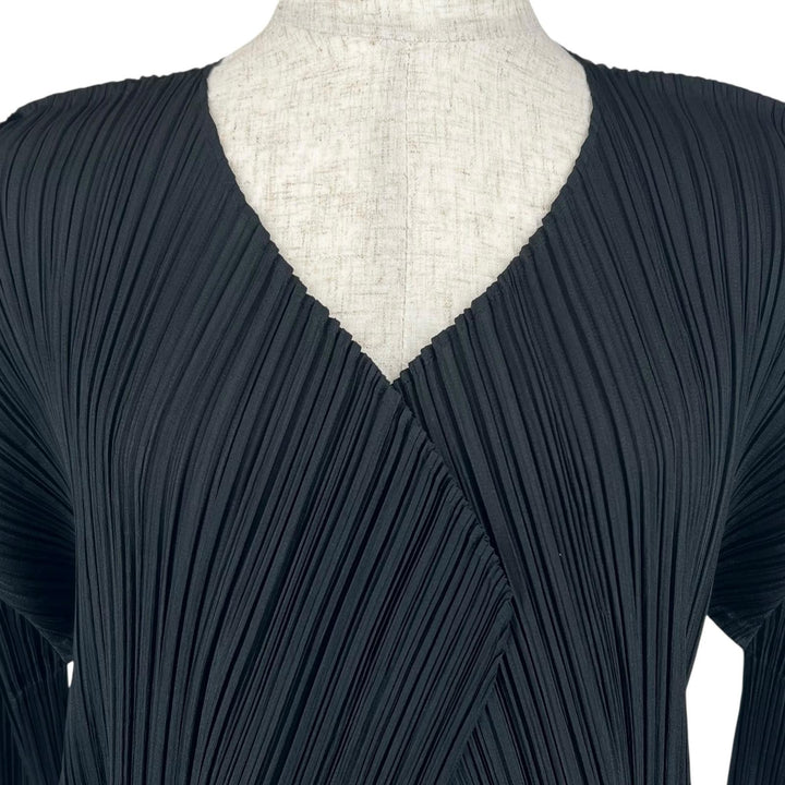 美品▲PLEATS PLEASE プリーツプリーズ イッセイミヤケ PP55-JA103 フロントオープン ロング カーディガン ブラック 2 日本製 正規品