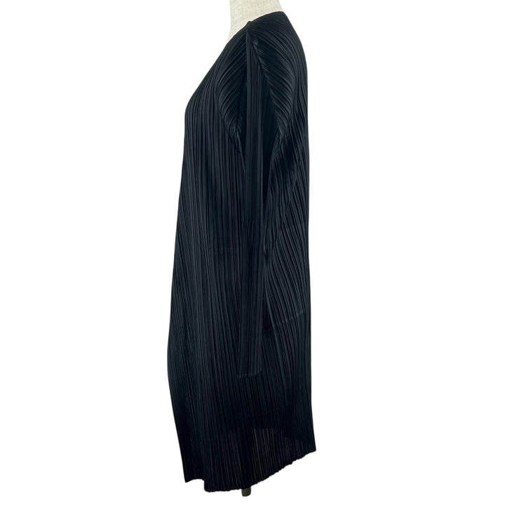 美品▲PLEATS PLEASE プリーツプリーズ イッセイミヤケ PP55-JA103 フロントオープン ロング カーディガン ブラック 2 日本製 正規品