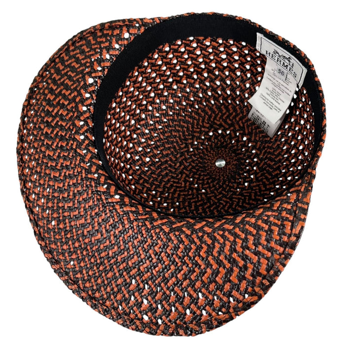 極美品▲HERMES エルメス タンザニア わら 羊革 セリエボタン ストローハット キャップ 帽子 マルチカラー 56 正規品 レディース