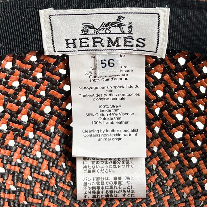 極美品▲HERMES エルメス タンザニア わら 羊革 セリエボタン ストローハット キャップ 帽子 マルチカラー 56 正規品 レディース