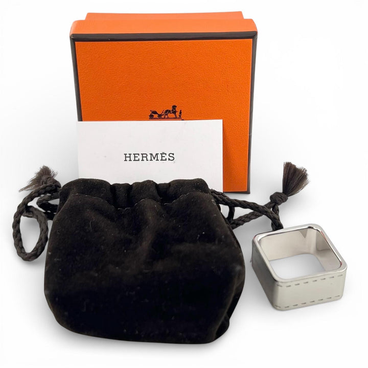 未使用品▲HERMES エルメス BOLDUC ボルデュック スクエア スカーフリング シルバー 箱・保存袋付き イタリア製 レディース